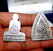 Blessing buddha Rian Set LP Koon Silver Plated Wat Banrai BE 2553, Nakorn Ratchasima (2 pieces)